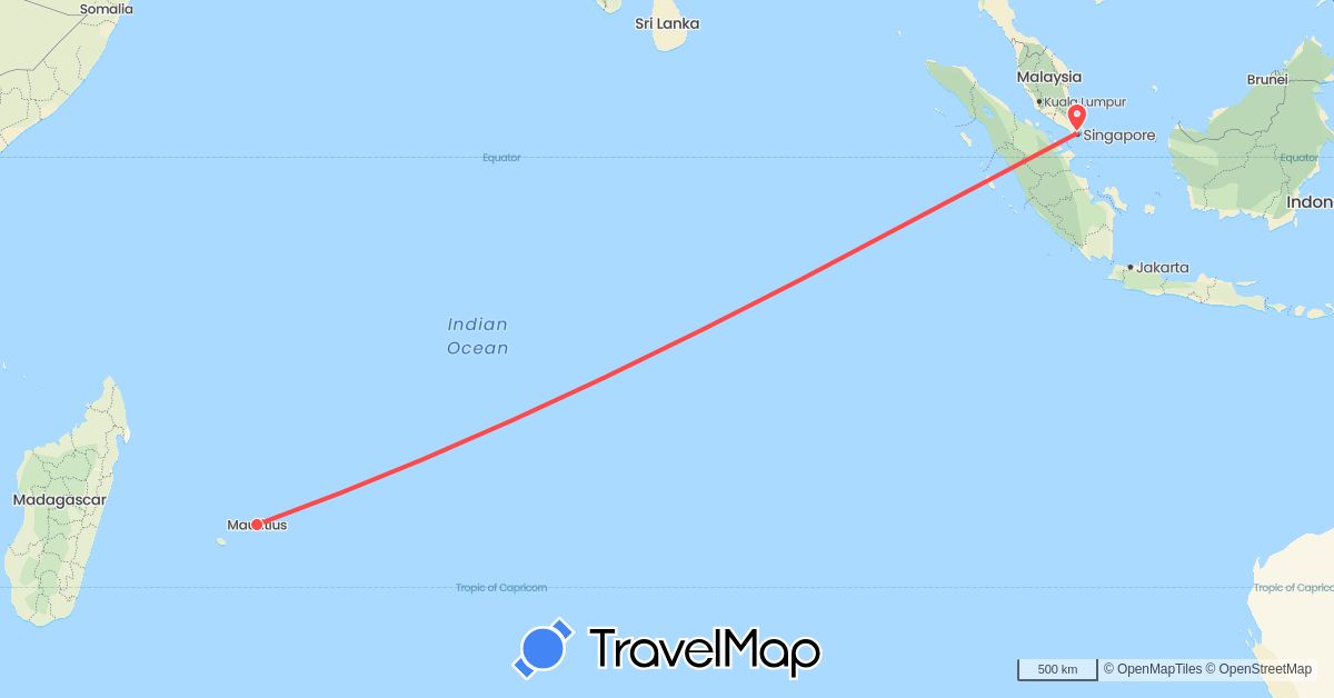 TravelMap itinerary: driving, hiking in Mauritius, Singapore (Africa, Asia)